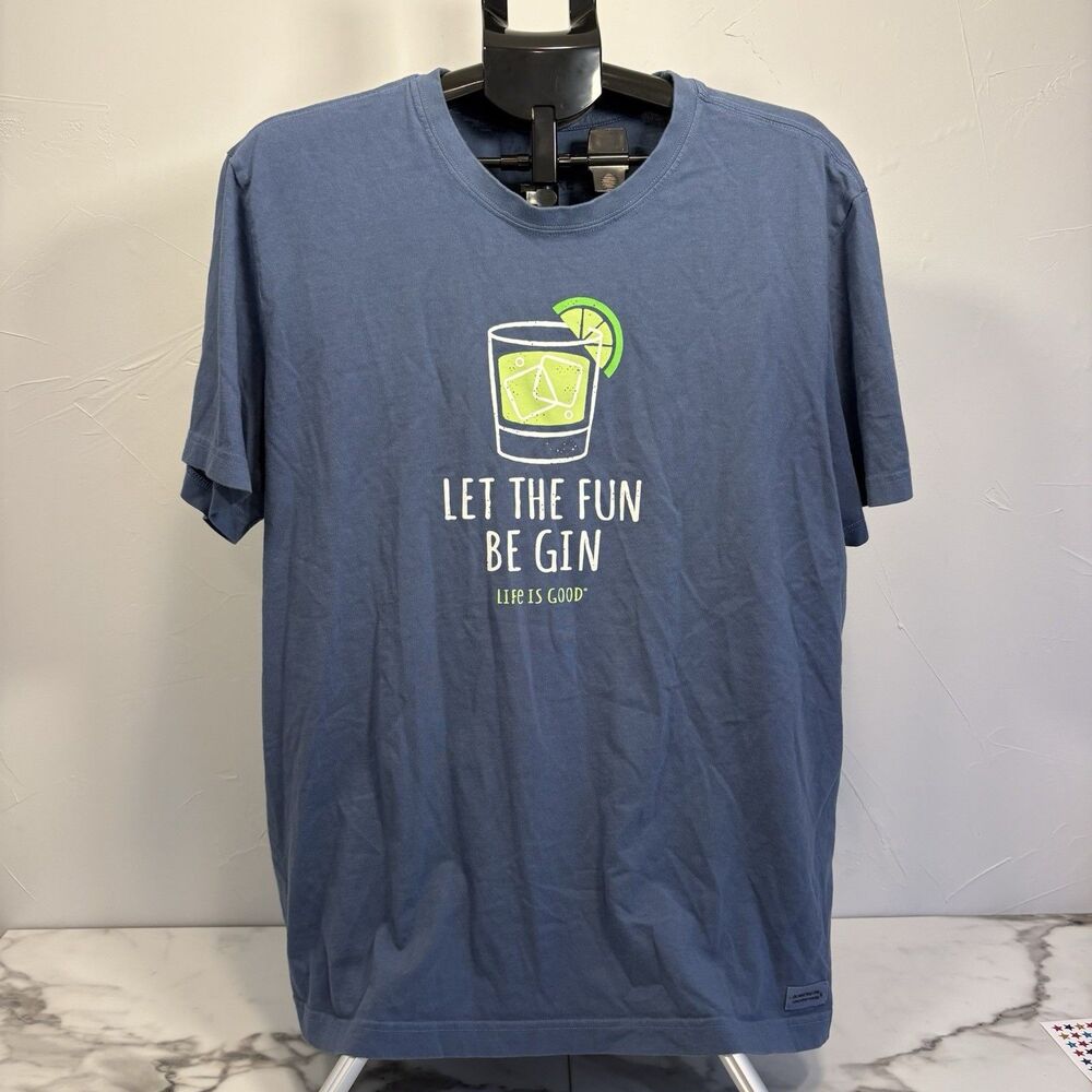 Life Is Good "Let the Fun Be Gin" Men's 100% Cotton Men's Graphic T-Shirt Sz XL
